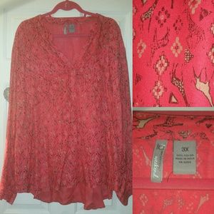 New Directions Pink/Giraffe 3x blouse
